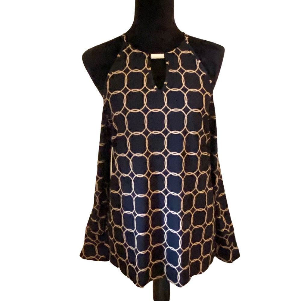 INC Petite Cold Shoulder Black Blouse w/ Gold Circles & Bell Sleeves. Sexy!!